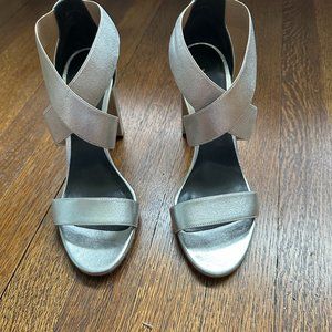 M. Gemi Silver Elastic High Heel Sandals size 7